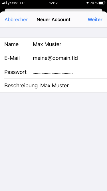 iPhone E-Mail einrichten - Schritt 5